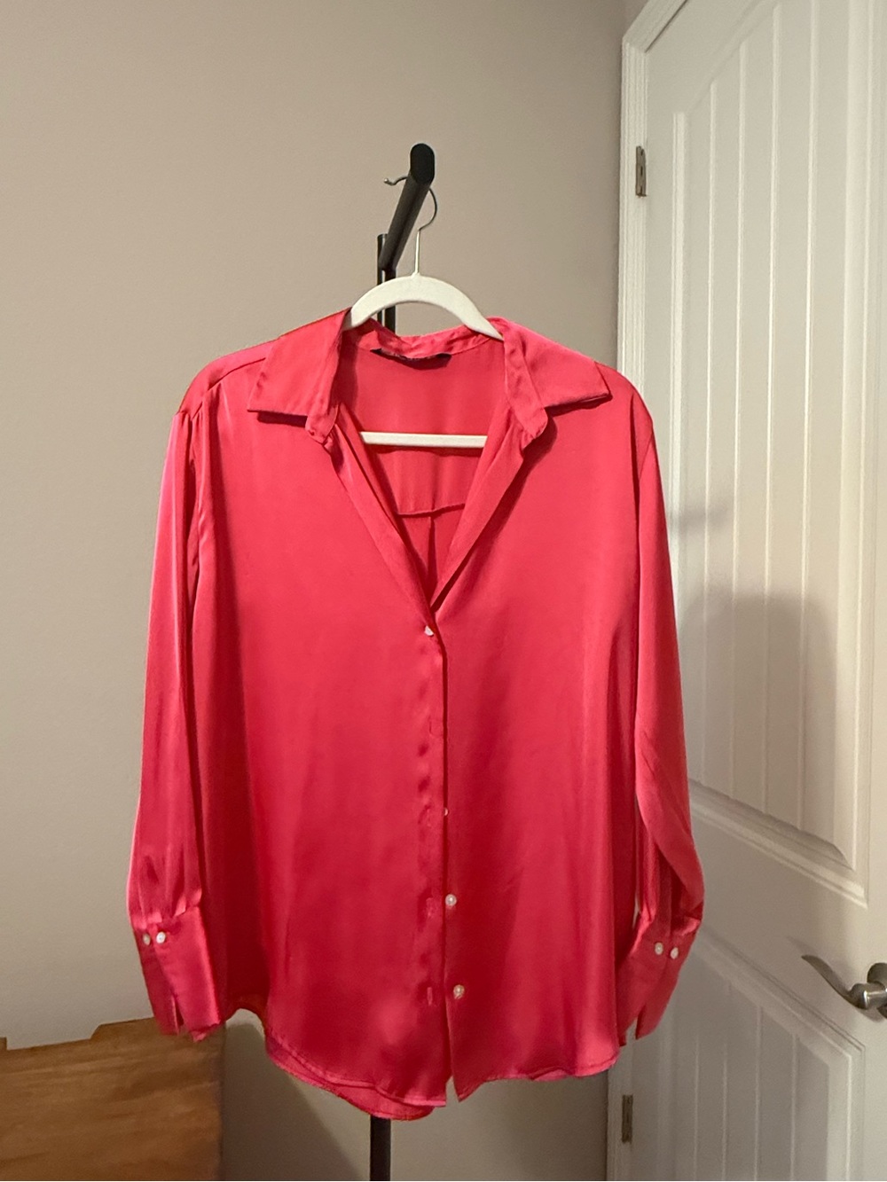 Zara Coral Pink  Satin Button-Up Blouse